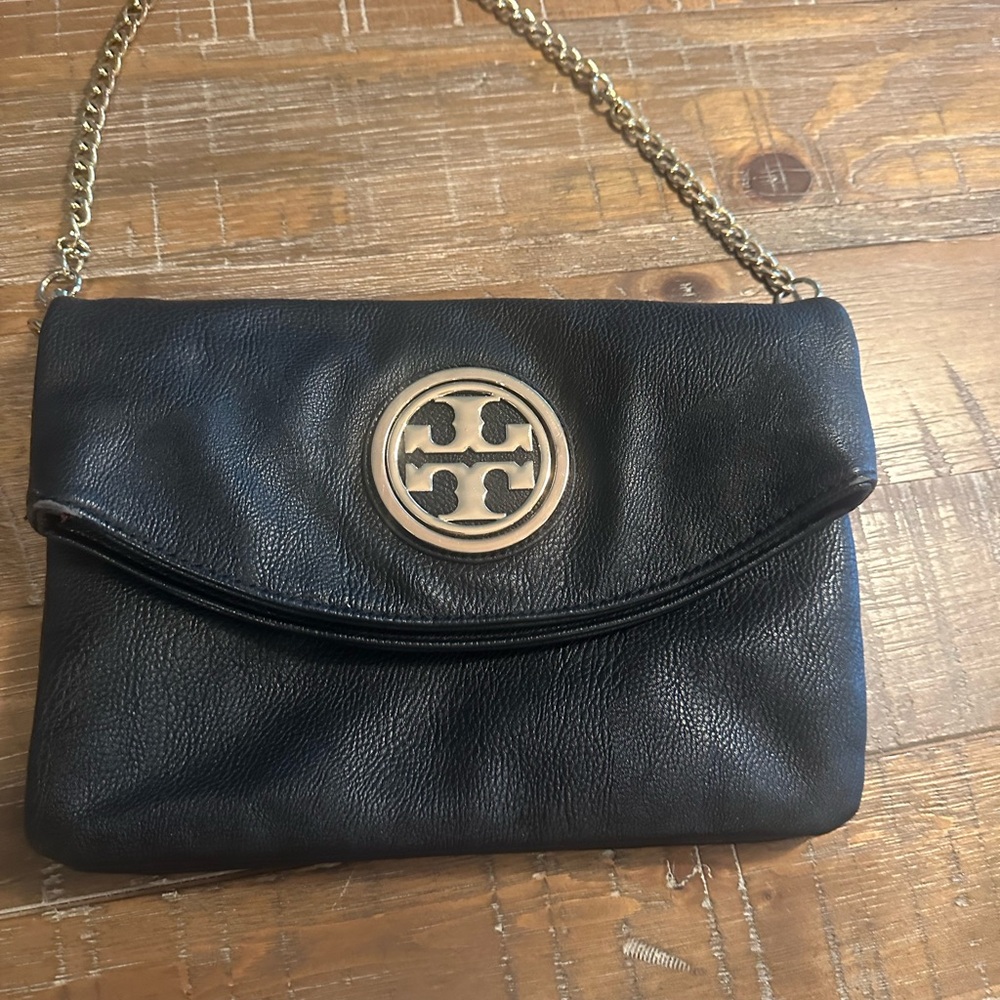 Tory Burch Black Leather Clutch with chain